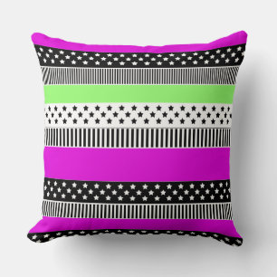 Cojín Decorativo Parche de rayas negras y blancas y neonesas