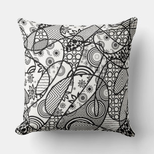 Cojín Decorativo Parche de Rompecabezas de Patrón Blanco y Negro 01