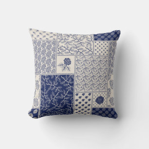 Cojín Decorativo Parche floral azul índigo beige