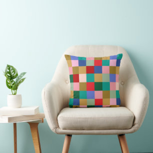 Cojín Decorativo Parche Geométrico Moderno Cuadros Coloridos
