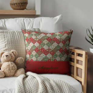 Cojín Decorativo parche Navidad nombre Verde Rojo