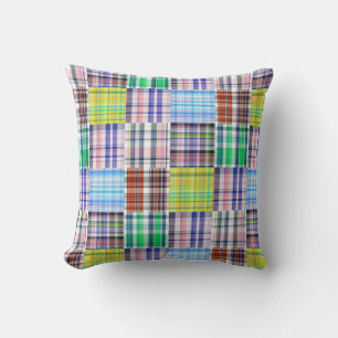Cojín Decorativo Parche preppy de Madras a cuadros