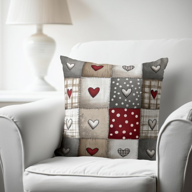 Cojín Decorativo Parche Rústico con Corazones (Subido por el creador)