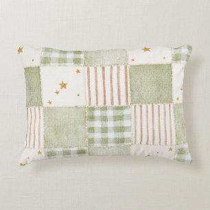 Cojín Decorativo Parches de rayas estrellas verde menta dorado  