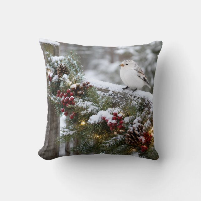 Cojín Decorativo Pardillo de invierno de Navidad  (Anverso)