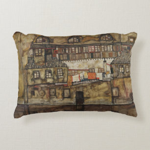 Cojín Decorativo Pared de casa en el río por Egon Schiele