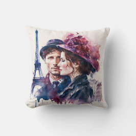 Cojín Decorativo Pareja acuarela en París