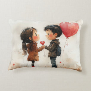 Cojín Decorativo Pareja de acuarela adorable corazón globo aerostát