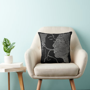 Cojín Decorativo Pareja de arte de línea blanca y negra