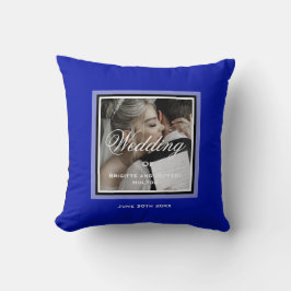 Cojín Decorativo Pareja de boda azul cobalto foto personalizable
