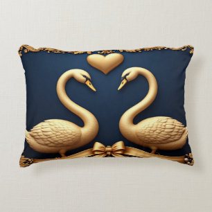 Cojín Decorativo Pareja de cisnes dorados románticos corazón boda a