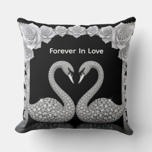 Cojín Decorativo Pareja de cisnes elegantes con flores brillantes