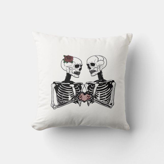 Cojín Decorativo Pareja De Esqueleto Romántico - Gótico Con Manos D (Anverso)
