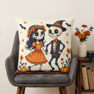 Cojín Decorativo Pareja de esqueletos adorables de Halloween en nar