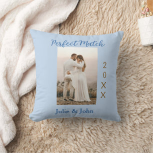 Cojín Decorativo pareja de foto del año nombre azul moderno foto de