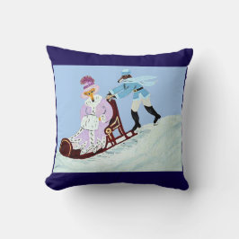 Cojín Decorativo Pareja de galgos elegante vintage con trineo