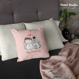 Cojín Decorativo Pareja de gatos lindo Feliz Día de San Valentín Pa