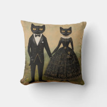 Pareja de gatos negros arte popular vintage gótico