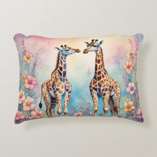 Cojín Decorativo Pareja de Jirafas En un Jardín Pastel