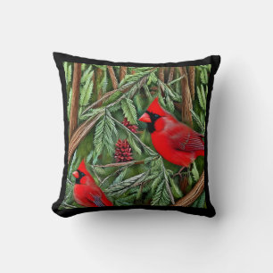 Cojín Decorativo Pareja de majestuosos cardenales rojos salvajes