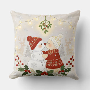 Cojín Decorativo Pareja de muñeco de nieve adorable con muérdago de