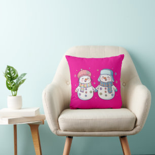 Cojín Decorativo Pareja de muñecos de nieve lindos de invierno toma