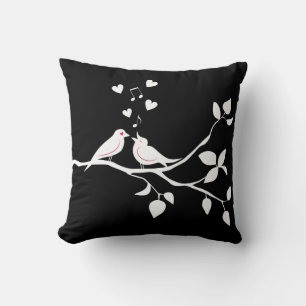 Cojín Decorativo Pareja de pájaros de amor en blanco y negro - Boda