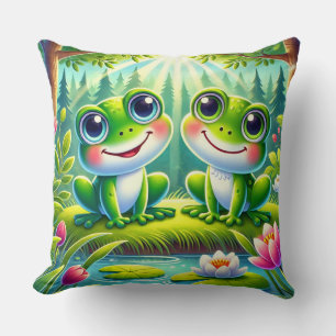 Cojín Decorativo Pareja de ranas verdes lindas jardín animal capric
