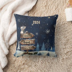 Cojín Decorativo Pareja de recién casados azul primera Navidad mont