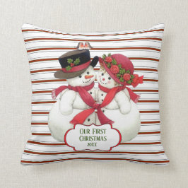 Cojín Decorativo Pareja De Snowman Y Bandas De Candy Cane