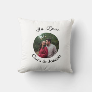 Cojín Decorativo Pareja enamorada foto circular nombre boda románti