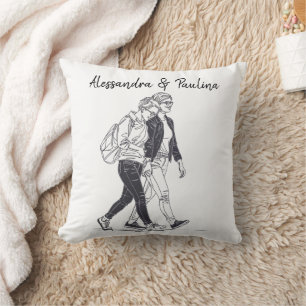 Cojín Decorativo Pareja lesbiana personalizada Walking Line Art