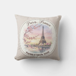 Cojín Decorativo Pareja personalizada de París y flor de cerezo rec