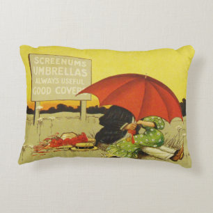 Cojín Decorativo Pareja Romántica Vintage Besándose Bajo Paraguas R