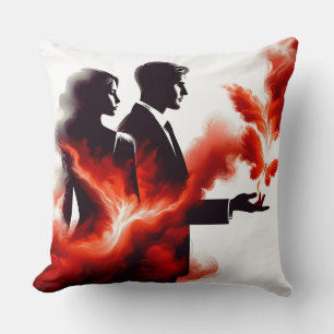 Cojín Decorativo Pareja Silueta Pasión Ardiente - Llama Surrealista