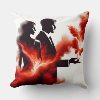 Cojín Decorativo Pareja Silueta Pasión Ardiente - Llama Surrealista