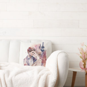 Cojín Decorativo Parejas de color romántico y dulce en París lanzan