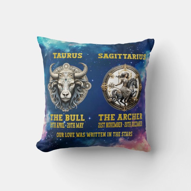 Cojín Decorativo Parejas Estrella Zodiaca Personalizada Signo Cushi (Anverso)