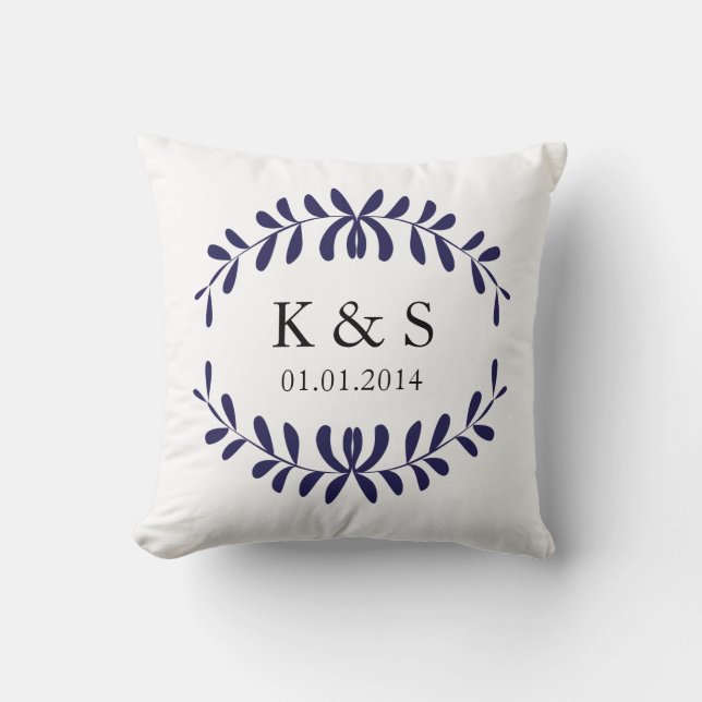 Cojín Decorativo Parejas Monograma almohada| Azul marino (Anverso)