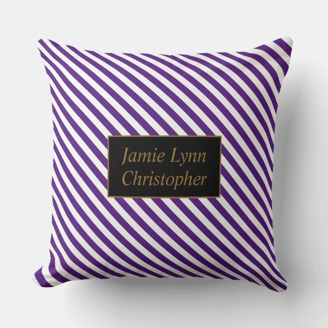 Cojín Decorativo Parejas personalizados Nombres Bandas Púrpura/Blan (Anverso)