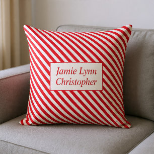 Cojín Decorativo Parejas personalizados Nombres Bandas Rojas/Blanca