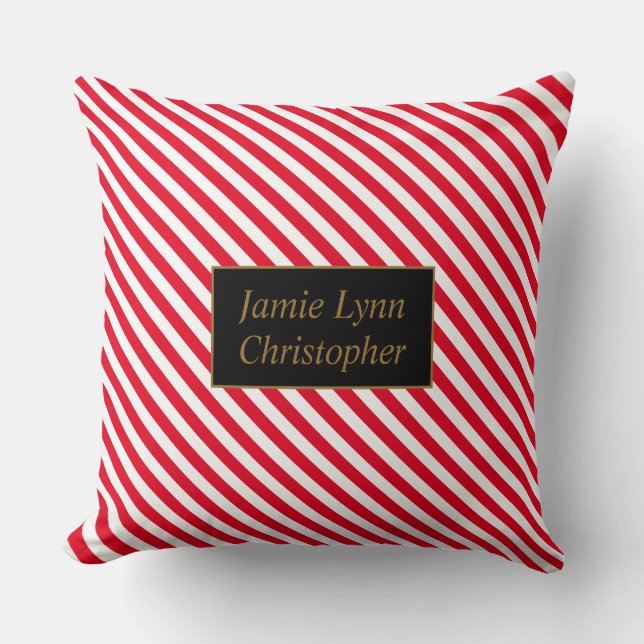 Cojín Decorativo Parejas personalizados Nombres Bandas Rojas/Blanca (Anverso)
