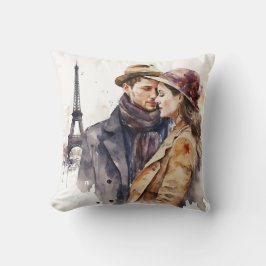 Cojín Decorativo Parejas Románticas y Lindas en París al Aguarela L