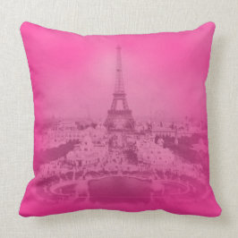 Cojín Decorativo París antiguo & torre Eiffel Exposición rosa Única