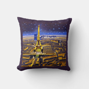 Cojín Decorativo París bajo un cielo estrellado púrpura