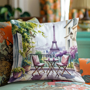 Cojín Decorativo Paris Balcony View Eiffel Tower Acuarela Pillow