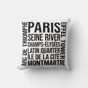 Cojín Decorativo París, Francia emblemática tipografía arte de pala