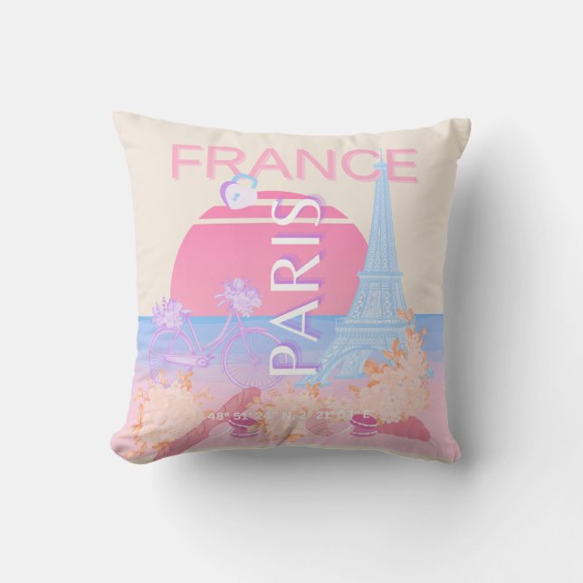 Cojín Decorativo París, Francia, Viajes, Preppy, Pastel (Anverso)