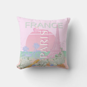 Cojín Decorativo París, Francia, Viajes, Preppy, Pastel, Rosa