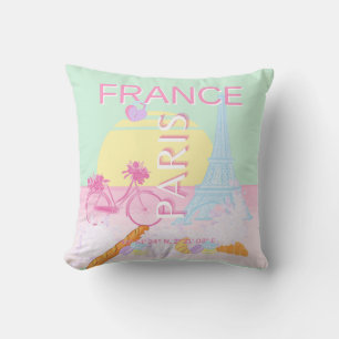 Cojín Decorativo París, Francia, Viajes, Preppy, Pastel, Verde